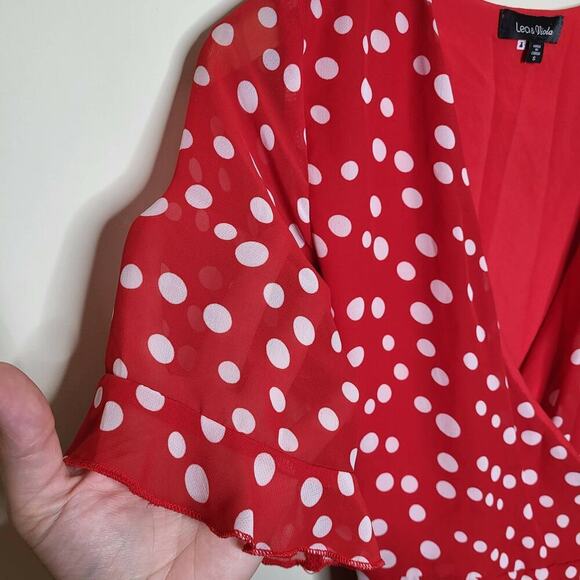 Lea & Viola Polka-Dot Wrap Blouse - Polka Dot - Red Multi - Picture 7 of 12